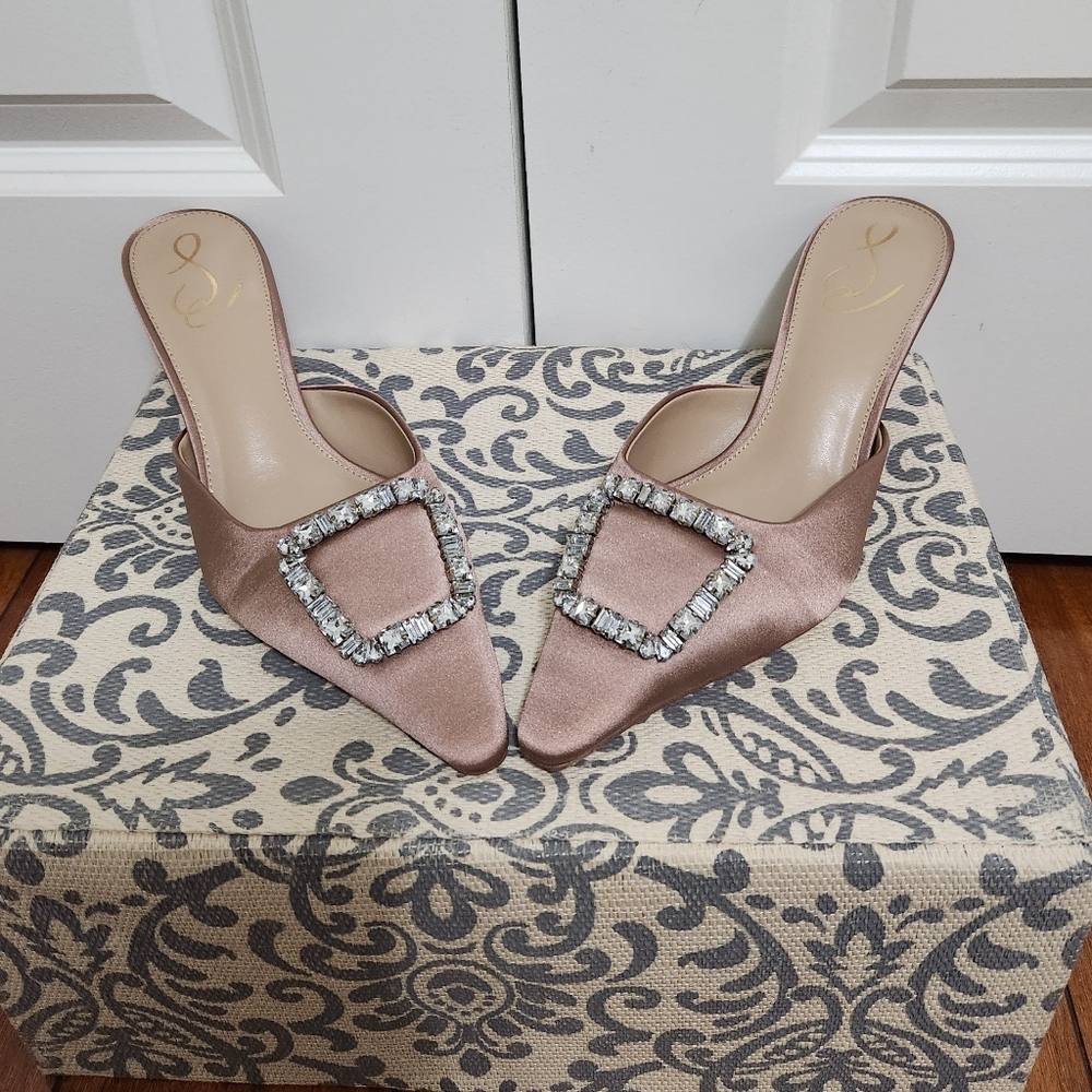 Sam Edelman Brit Jewel Praline Kitten Heel Mule with Sparkling Buckle Sz 8 - Picture 2 of 6